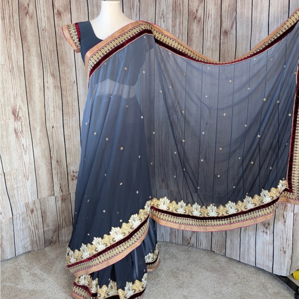 Elegant Blue and Gold Embellished Saree